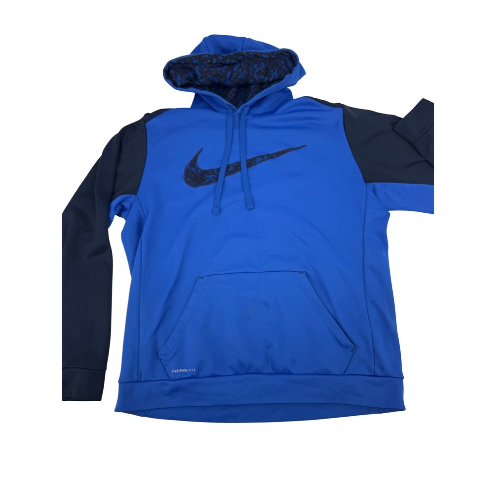 Nike Hoodie Mens Large Blue Therma-FIT Camo Swoosh Pullover 688276-480 Gym Sport